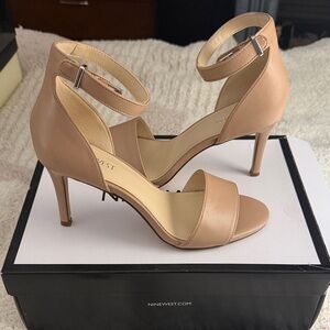Nine West Beige Ankle-Strap Open-Toe Heels